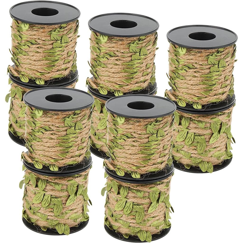 SHEUTSAN 10 Rolos de Fita de Juta com Folhas, 5mm, Corda de Juta com Folhas Verdes, 10m de Fita de Folhas Artificiais pa