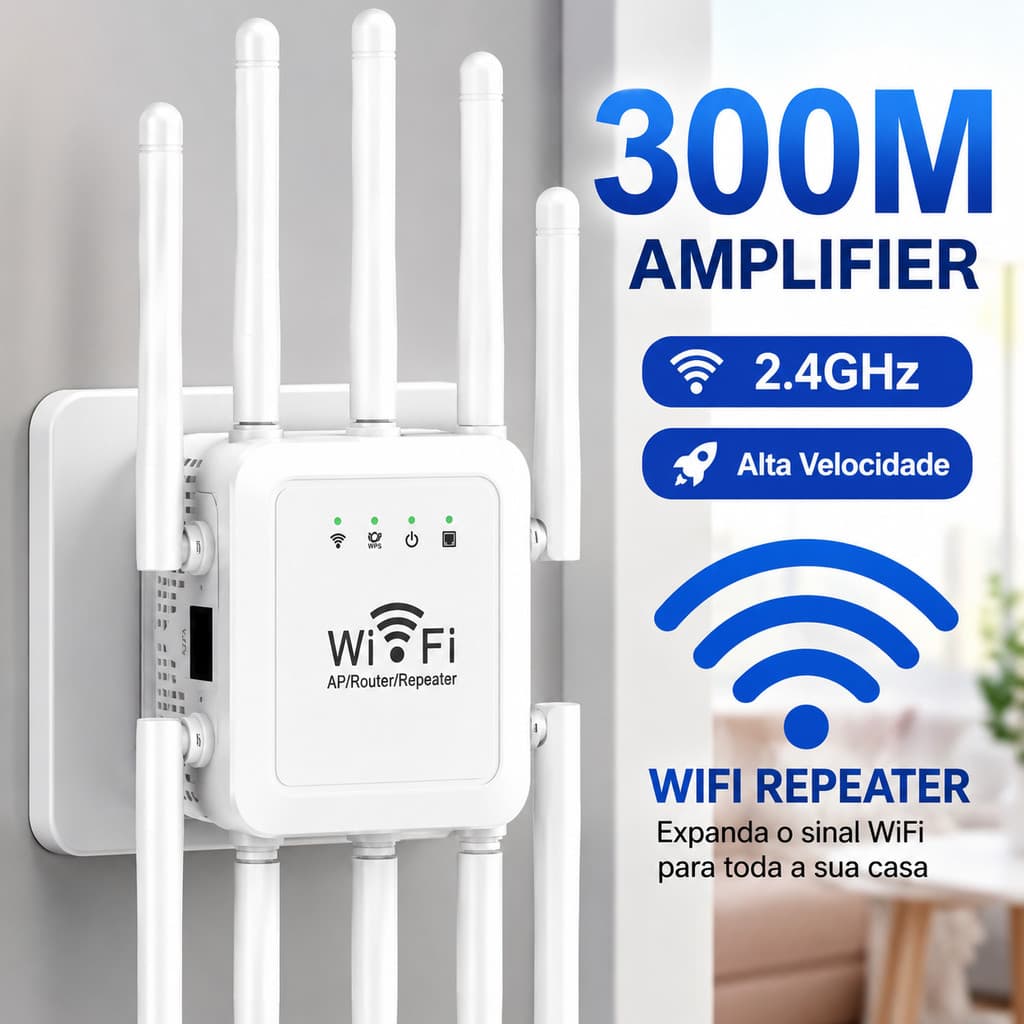 Repetidor Wi-Fi 300Mbps 8 Antenas Amplificador de Sinal Access Point Wireless