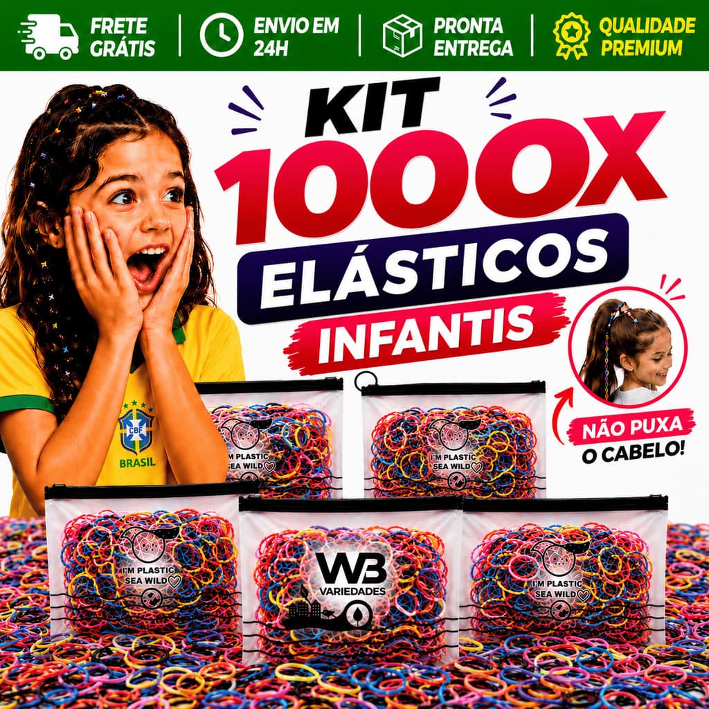 Combo 1000 Elásticos de Cabelo Liguinha Infantil Feminino com Necessaire Envio Imediato