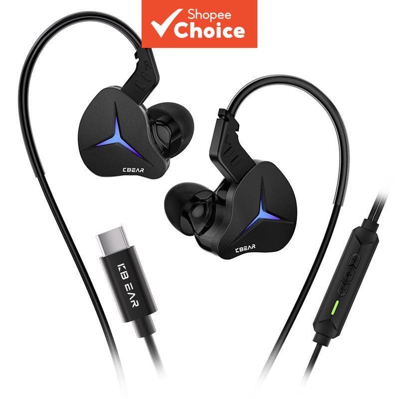 Kbear Venus Fones de Ouvido Gamer RGB 10mm Dinâmicos USB-C com Fio Intra-Auriculares Luz de Ritmo LED Sincronizada HiFi