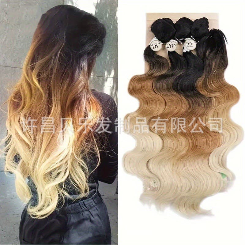 Fibra química gradiente cor grande onda cortina de cabelo Cross-Border peruca feminina cabelo encaracolado cobra cortina