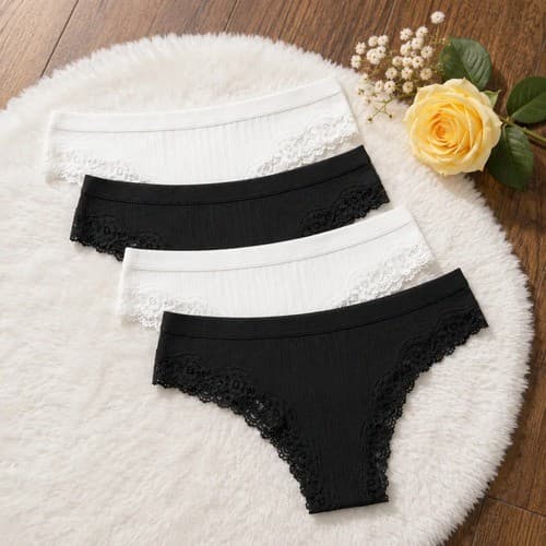 Kit 4 calcinha feminina canelada renda delicada 4 peças absorve suor clima tropical brasileiro