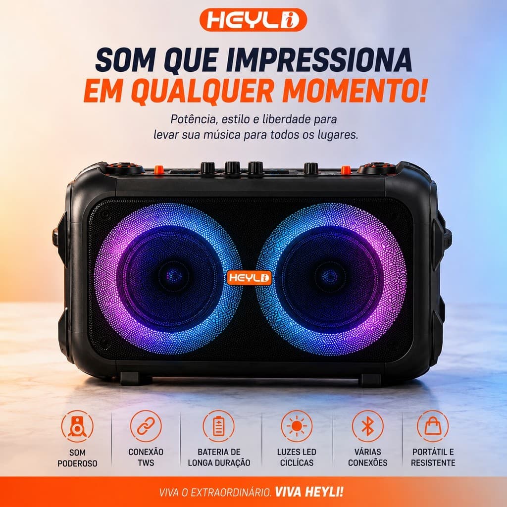 Caixa de Som Bluetooth Portátil Potente LED RMS 3000W com Microfone/Controle Remoto