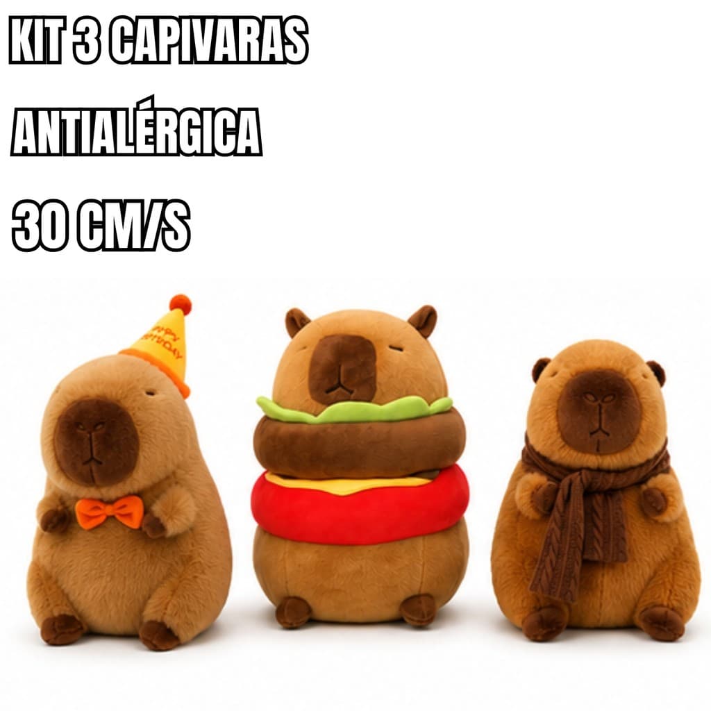 Kit 3 Capivaras de Pelúcia 30cm Decoração e Presente Infantil