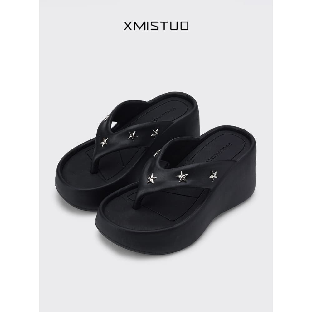 Chinelos de sola grossa femininos verão exterior usar sola grossa 2026 novo estilo moda influenciador sapatos de praia f