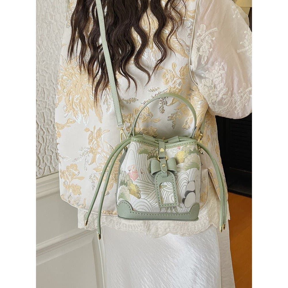 bolsa feminina bolsa transversal feminino Novo estilo chinês não restante estilo canção Jin balde saco diy Material arte