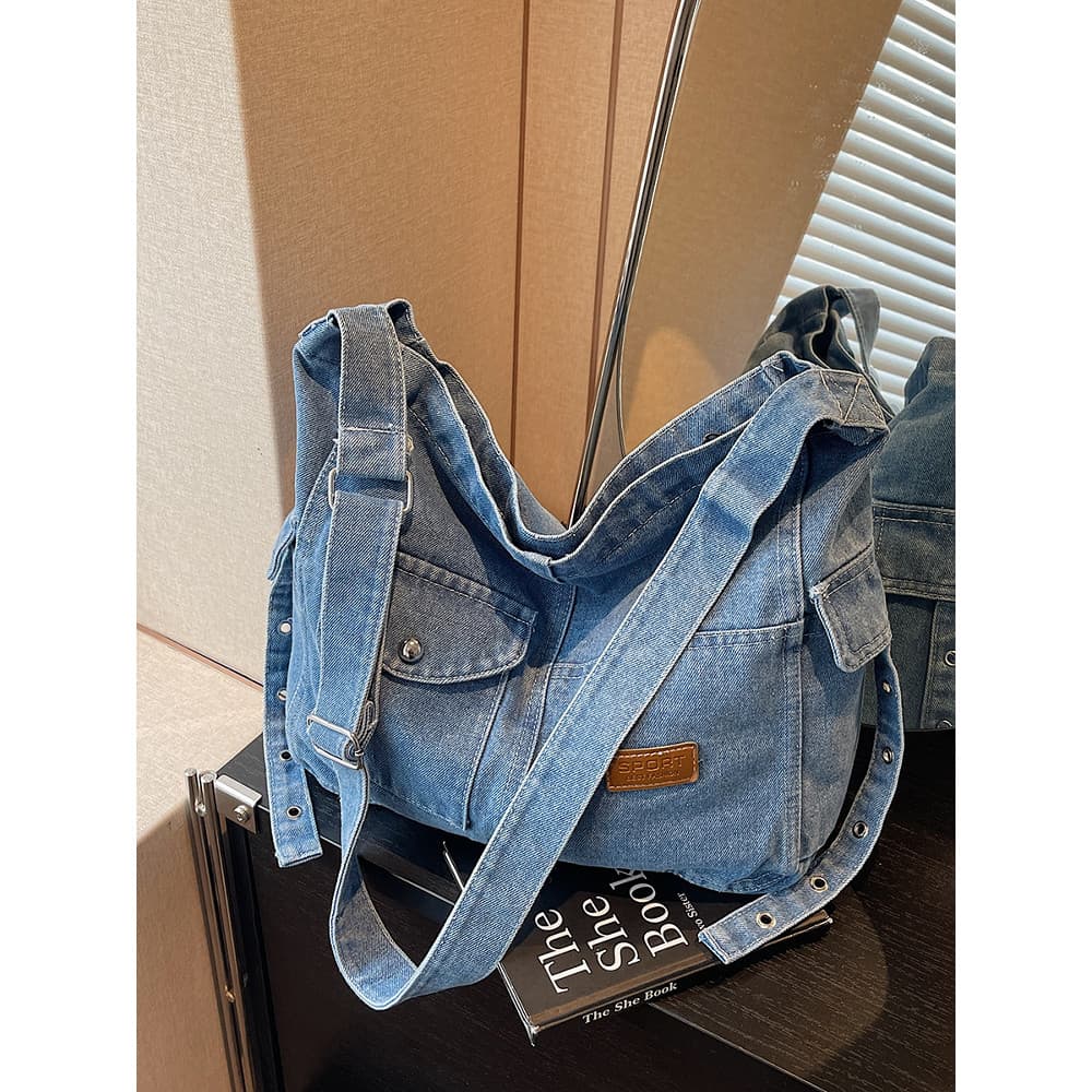 Bolsa jeans de grande capacidade feminina 2026 novo estilo estilo preguiçoso All-Match Casual bagunça de um ombro