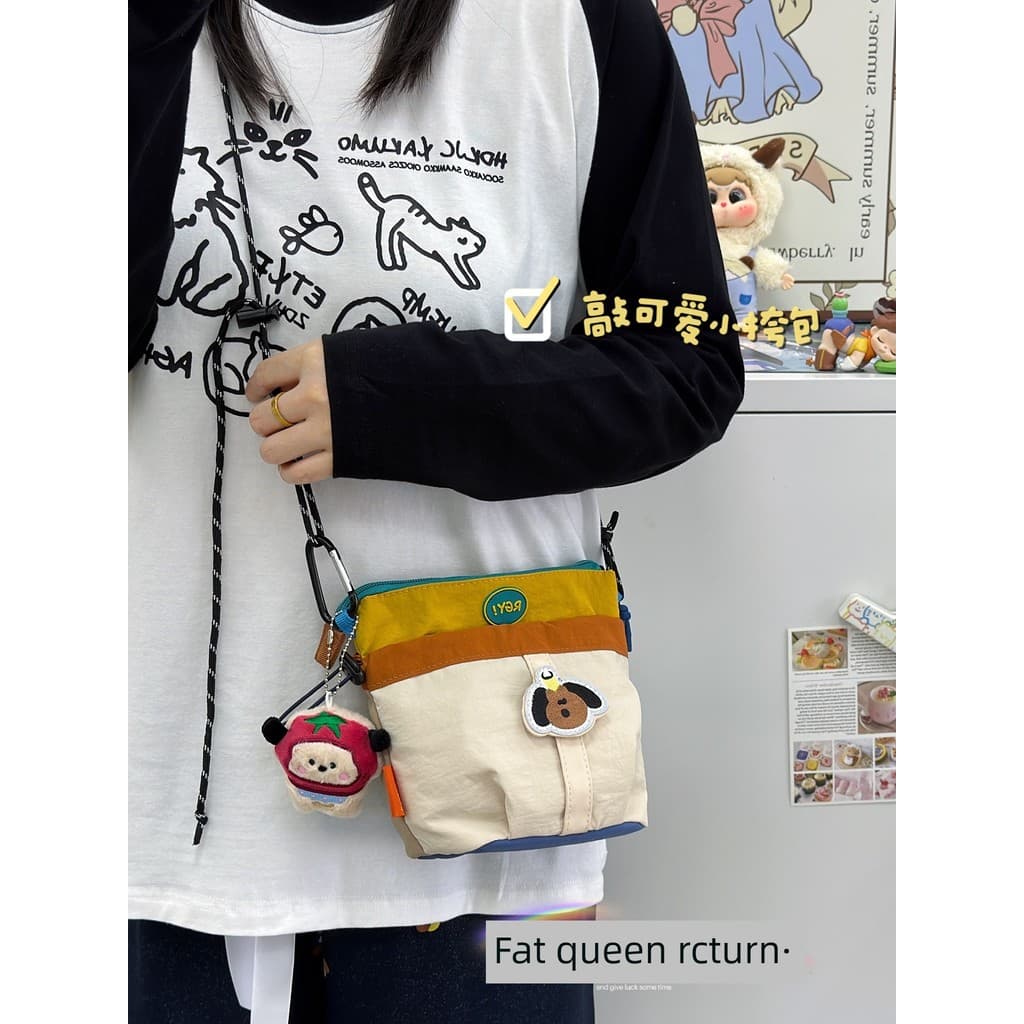 Bolsa bolsa transversal feminino Ins estilo bonito engraçado pequena bolsa de ombro americano Retro contraste cor leve o