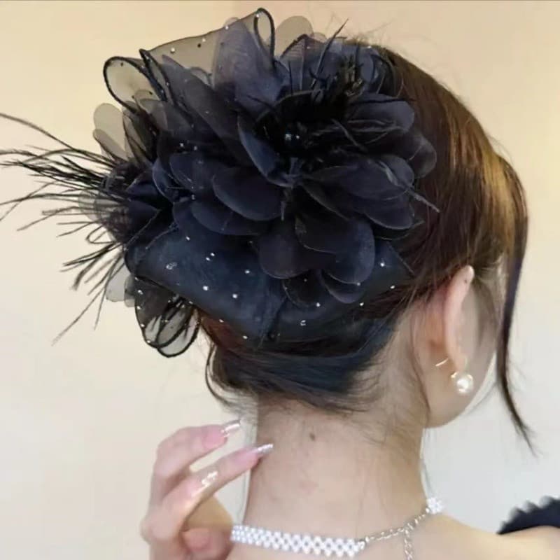 Presilha de cabelo com flor de pena coreana, acessório de cabelo elegante e moderno para mulheres e meninas NRWE