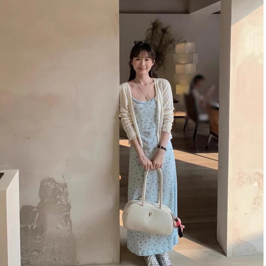 Estilo Floral estilingue vestido verão novo estilo temperamento férias estilo cintura estreita saco quadril saia de comp