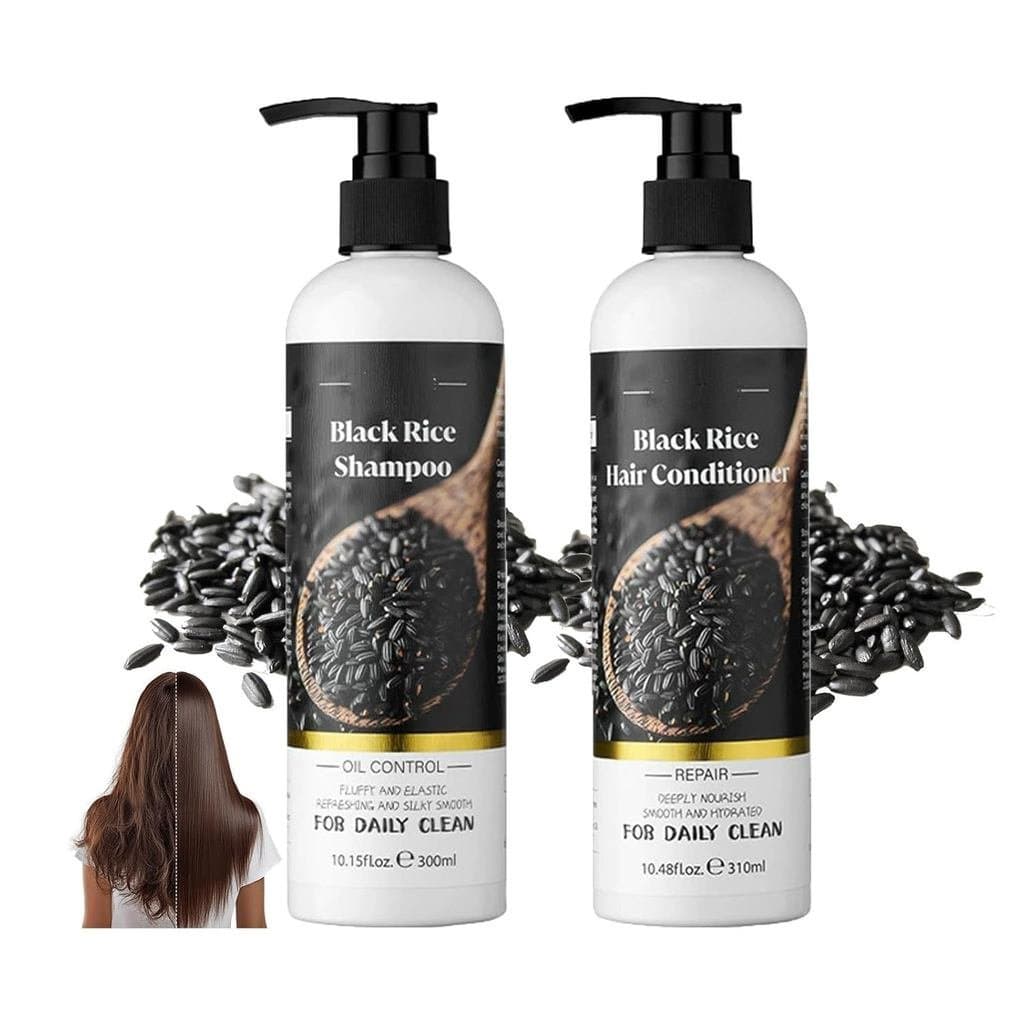 Conjunto de Shampoo e Condicionador de Arroz Preto, Shampoo e Condicionador Nutritivo para Mulheres, Crescimento Capilar