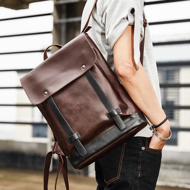 Couro genuíno versão coreana bolsa masculina Retro mochila Campus masculino feminino saco de escola mochila computador