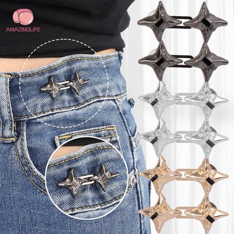 1/2 Pares De Fivelas Ajustáveis De Cintura Cruzada – Botões Simples Em Formato De Estrela , Alfinetes Jeans , Acessórios