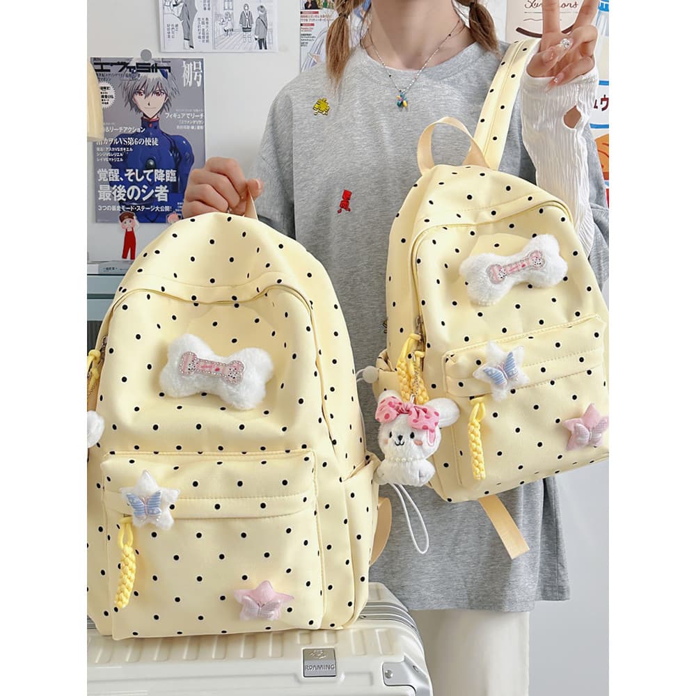 Mochila escolar leve de bolinhas para viagem, grande capacidade, mochila para computador, cor sólida, tamanho júnior, en