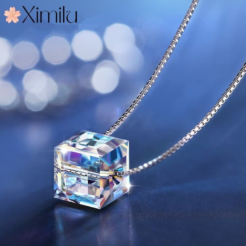 ❤ Original All-Match simples Aurora cubo de açúcar colar pingente de cristal feminino moda jóias