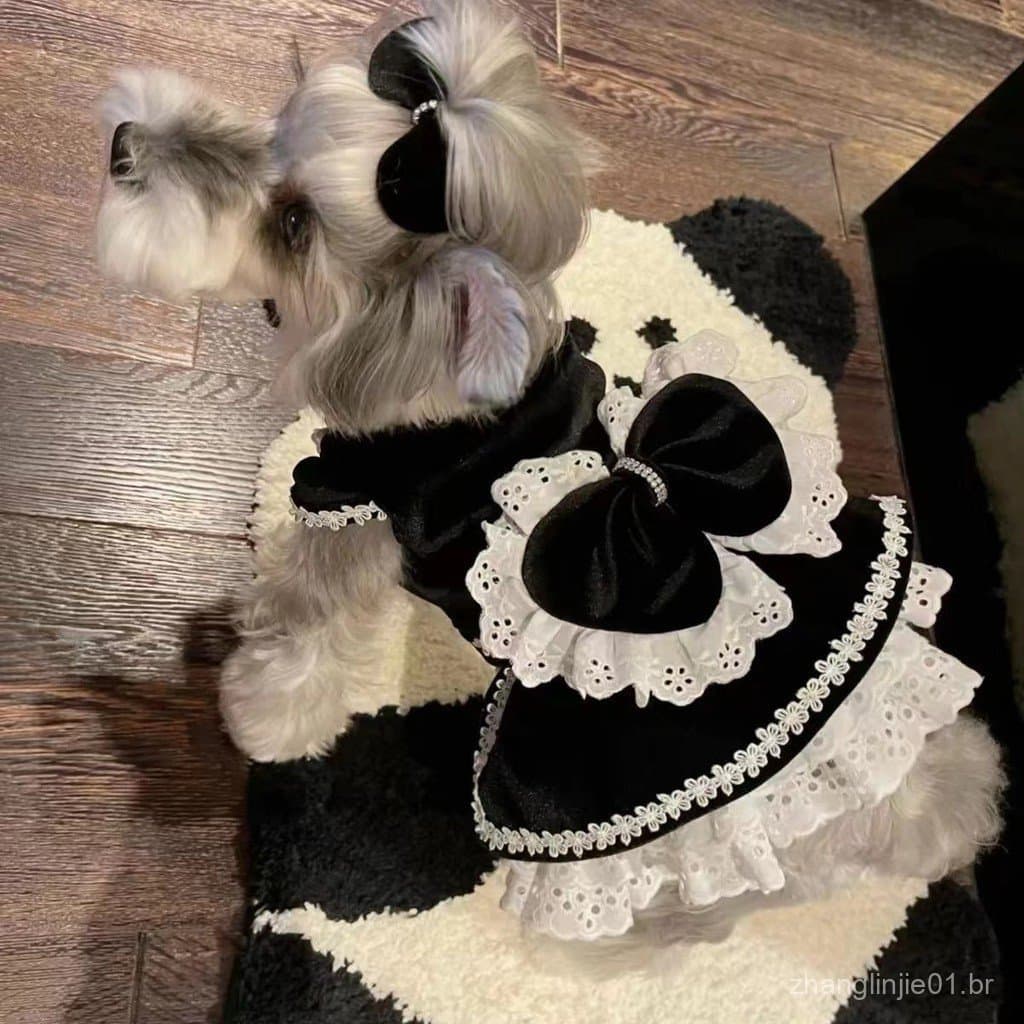 Vestido de veludo preto para cães, saia de princesa para gatos, Yorkshire Terriers, Bichons, Pomeranianos e animais de e