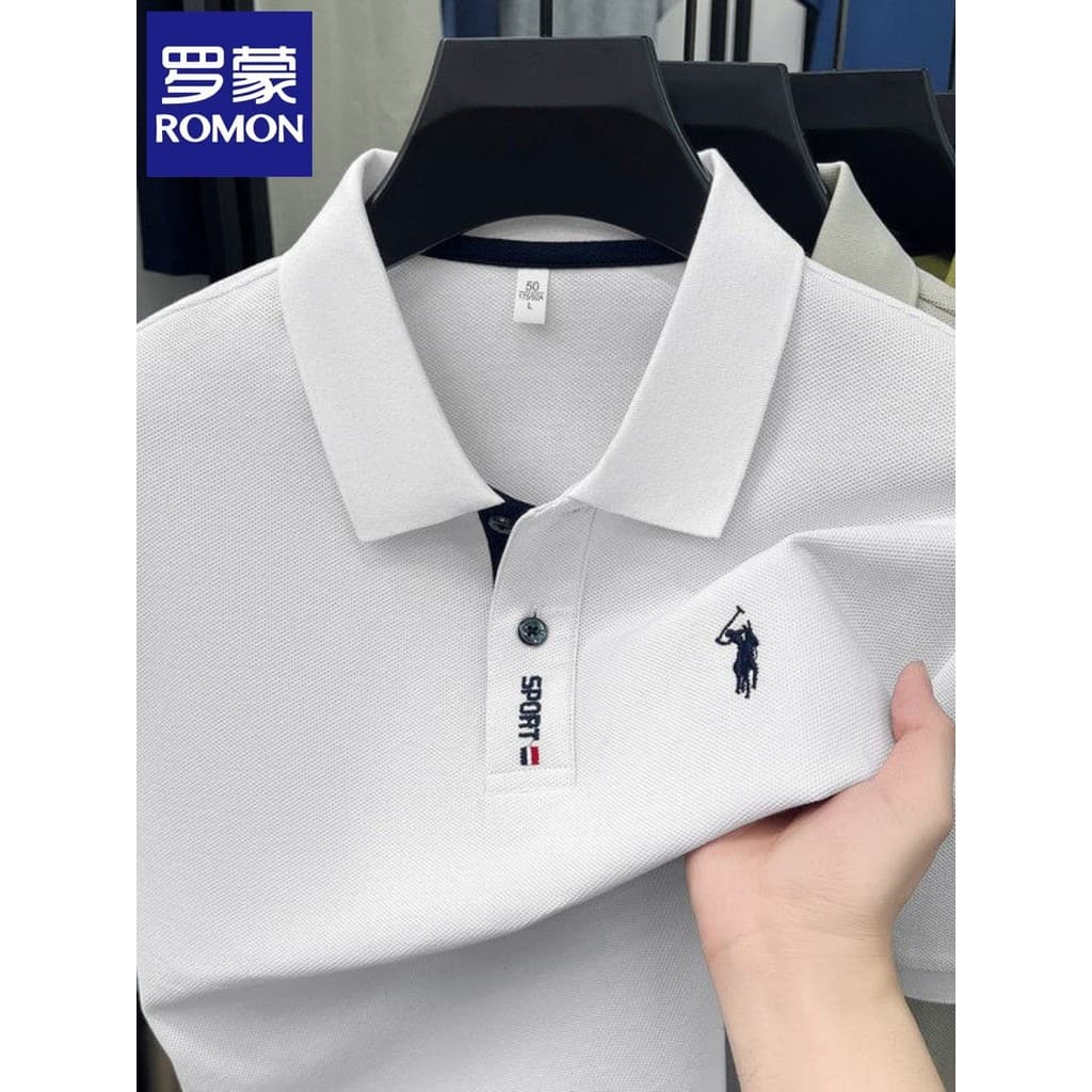 Lomon verão puro algodão High-End bordado lapela manga curta camiseta polo pele-amigável respirável negócios solto Casua