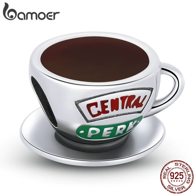 Pulseira Bamoer 925 com Pingente de Xícara de Café/Prata 925/Acessório/DIY UQKV