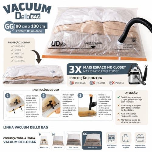 Saco Vácuo Grande 80x100cm Válvula Armazenamento Proteção Organização Roupas Utensílios