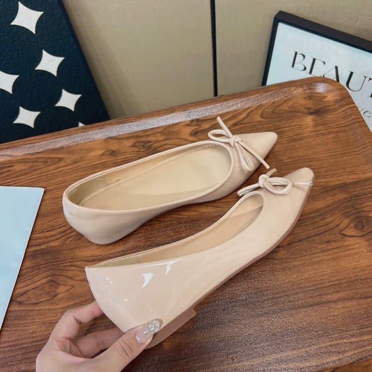 Cor Nude sapatos de aumento interno feminino dedo do pé apontado 2025 novo estilo arco Mary Jane sapatos de noite plana
