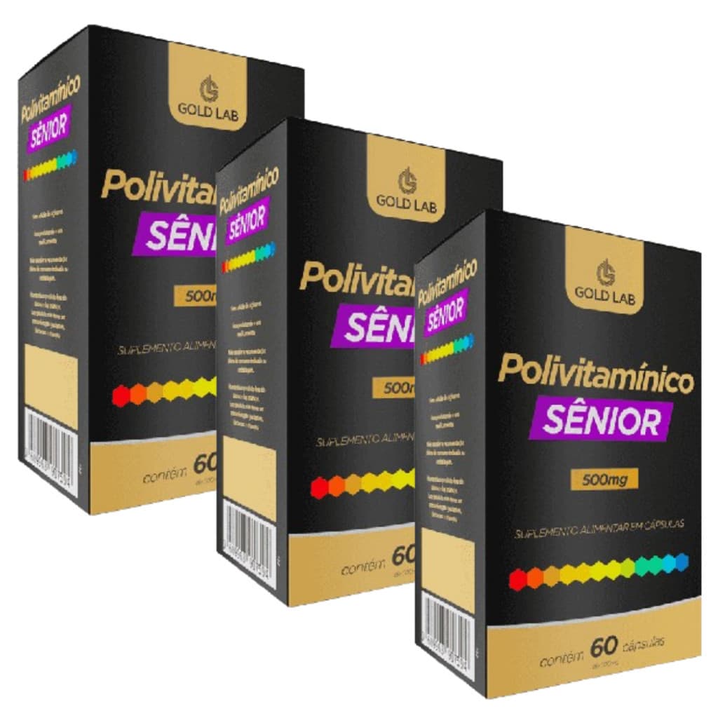 Kit 3x Suplemento Polivitaminico Senior A-Z 500mg 60 Capsulas - Gold Lab