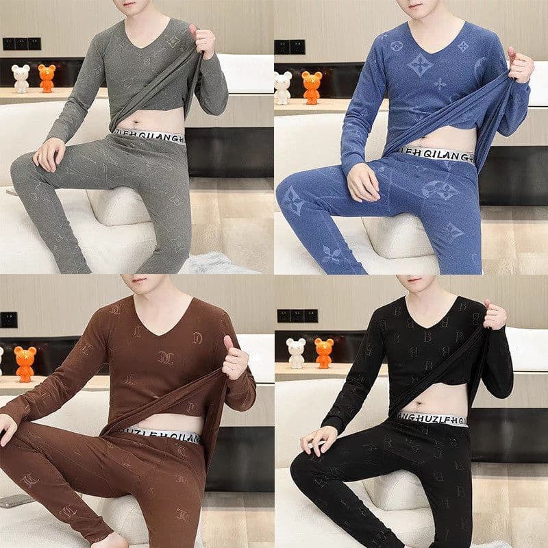 Conjunto de roupa íntima térmica masculina Bedoha veludo alemão justo jovem Slim Fit fino baixo