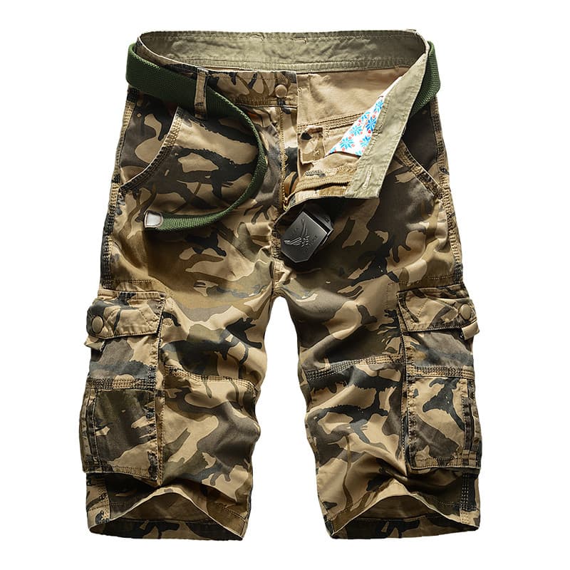 Shorts masculinos de verão calças cortadas casuais esportes calças cortadas camuflagem solta 5 pontos Multi-bolso macacã