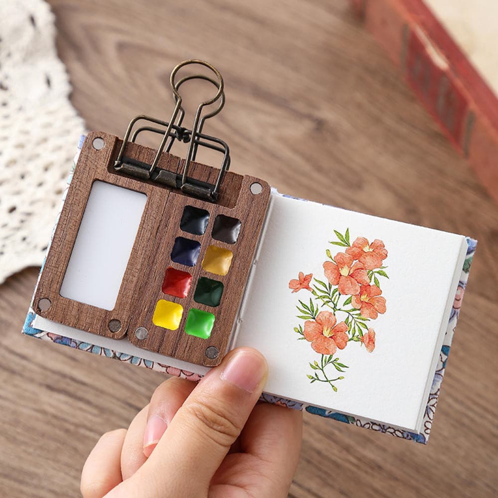 Mini paleta de aquarela portátil, embalagem em caixa de madeira, kit de pintura para viagem, usado para pintura, não inc