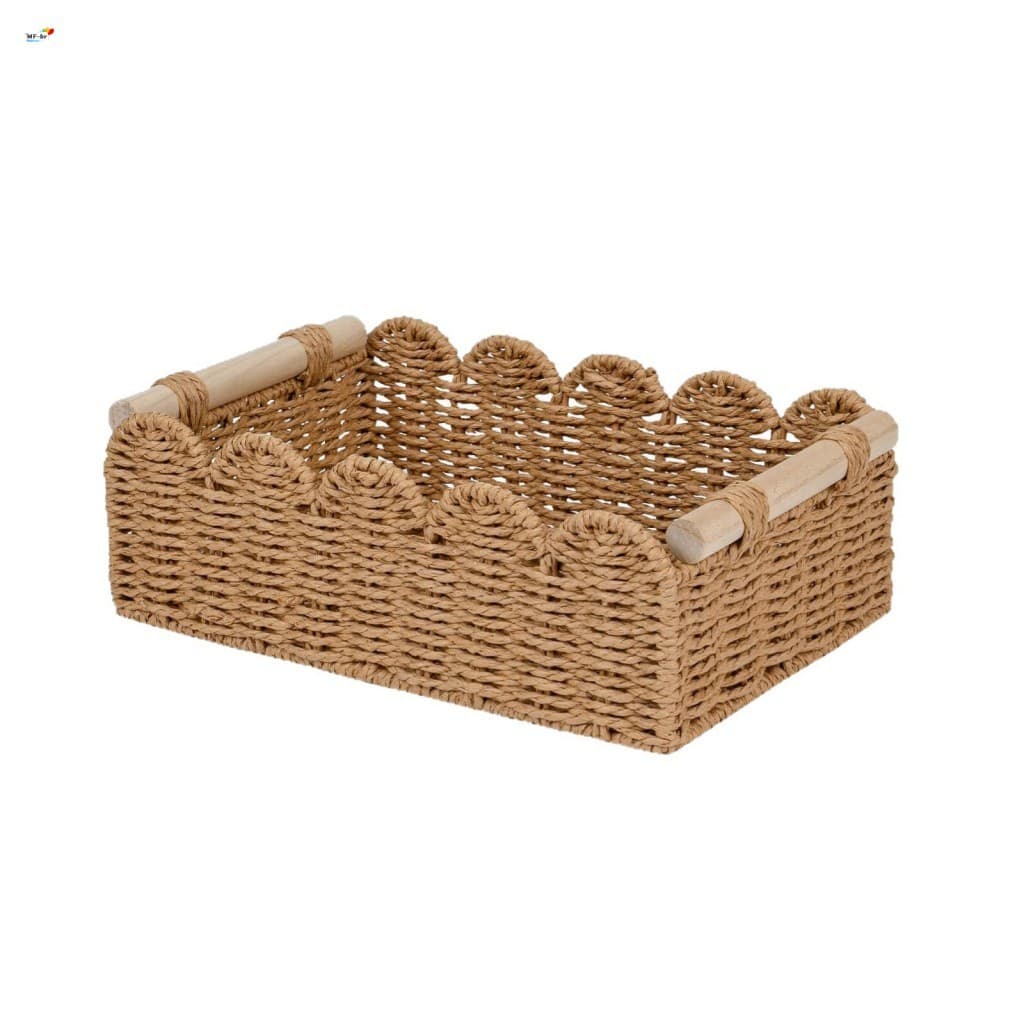 Cesta De Armazenamento De Corda De Papel Tecida À Mão Com Acabamento Em Renda Caixa Organizadora De Mesa Para Lanches De