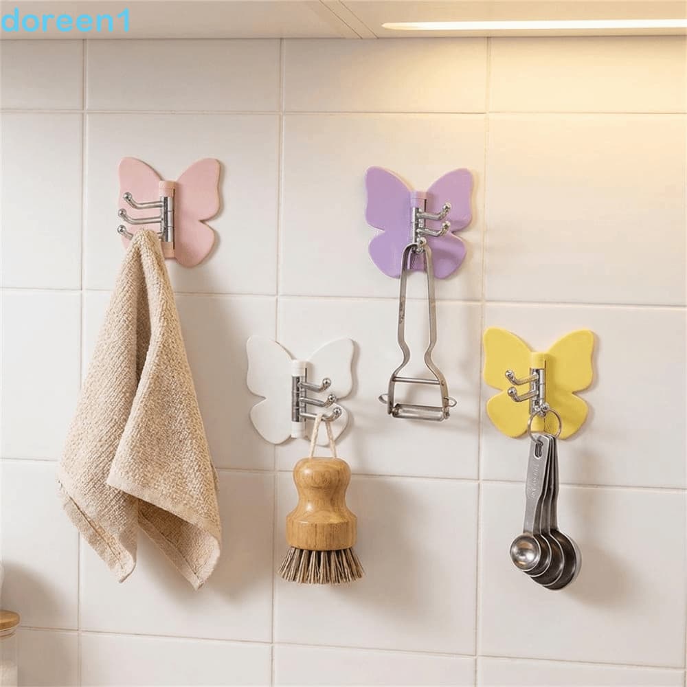 DOREEN 4 Pcs Ganchos De Parede Giratórios De Borboleta , Gancho Triplo Decorativa De Plástico , Canto Montados Na