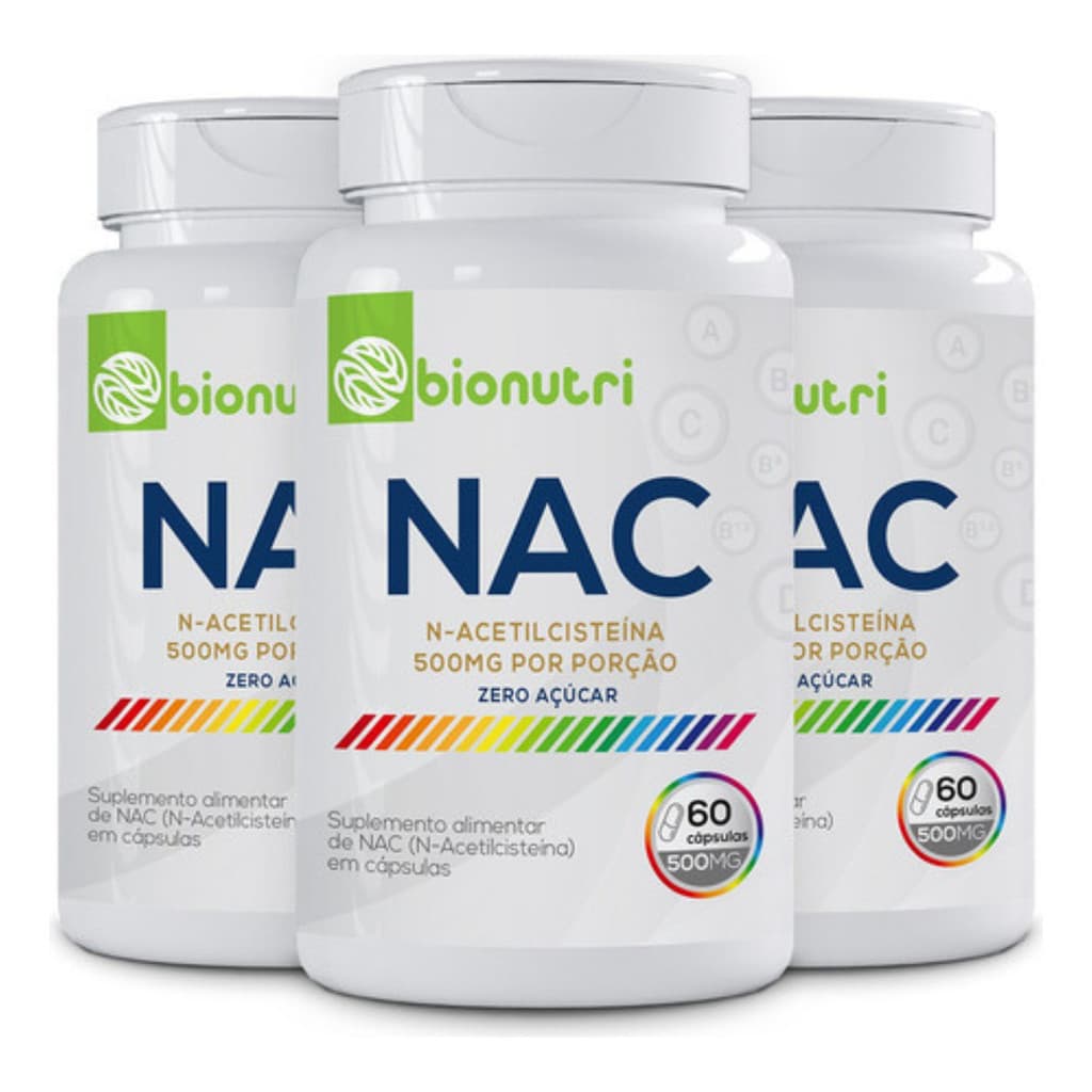 Kit 3x Nac N-acetilcisteína 60 Cápsulas 500mg Zero Açúcar - Suplemento Bionutri