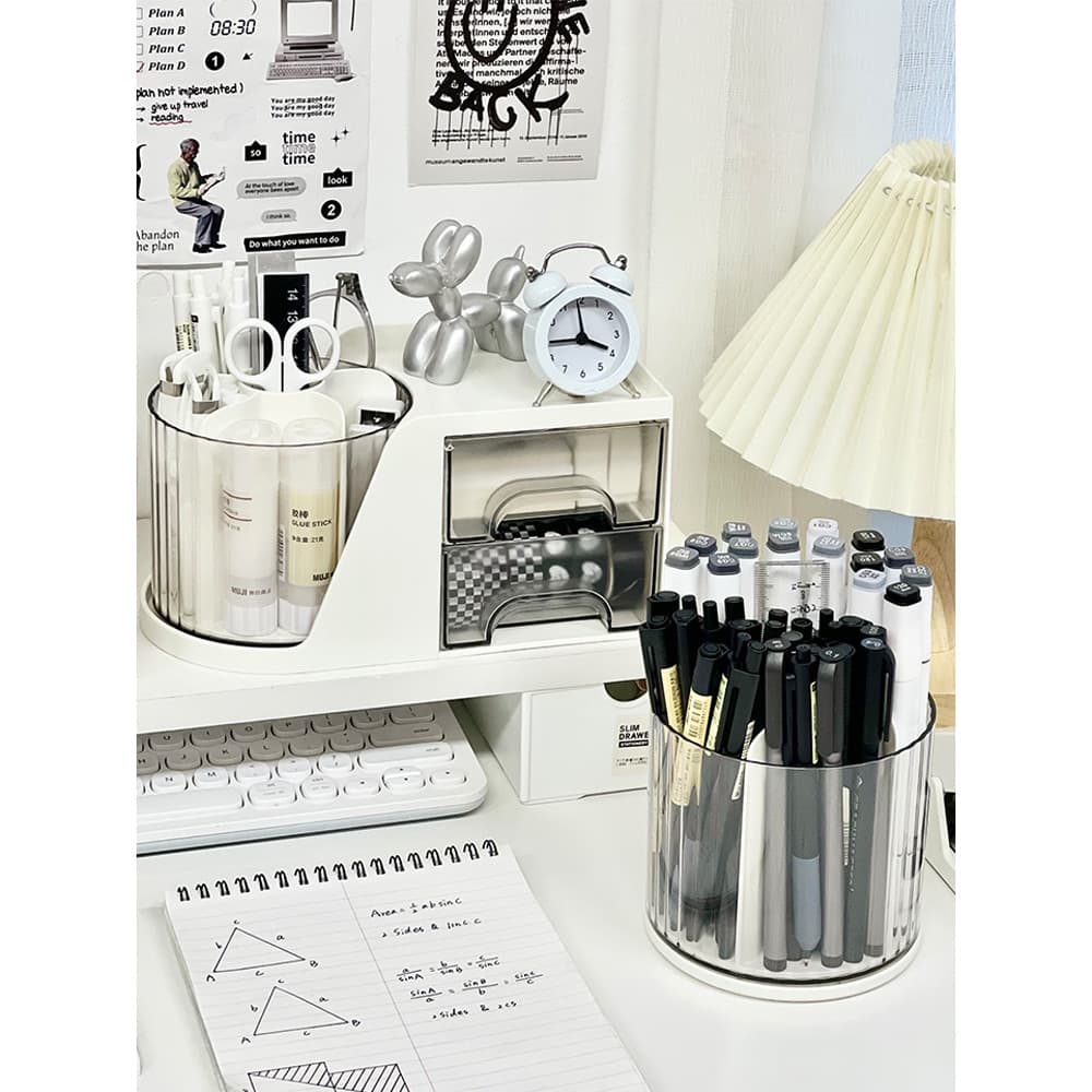 Simples branco grande capacidade caneta titular caixa de armazenamento rotativa estudante Desktop prateleira escritório
