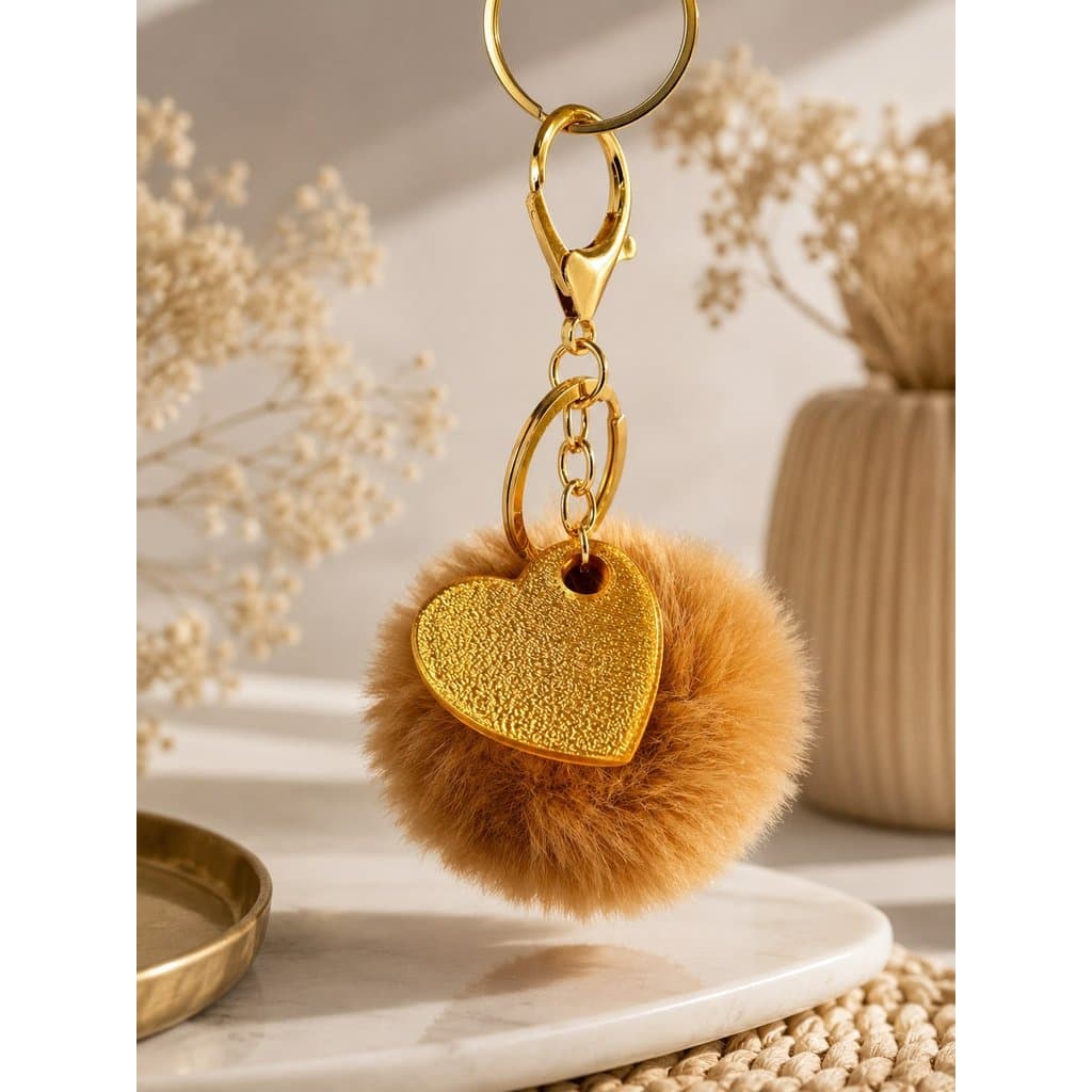 Chaveiro Coração Texturizado com Pompom de Pelúcia Bag Charm Luxo