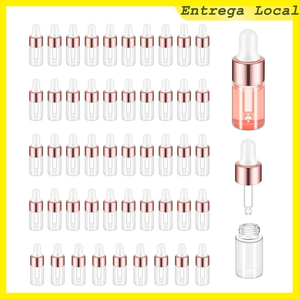 Kit 50 Frascos Conta Gotas Mini 3ml Vidro Transparente Para Amostras Perfume Essência Sérum Viagem Vazio