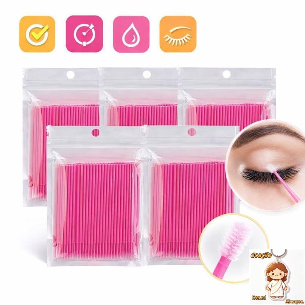 Kit 500 Microbrush Descartavel para Cilios Fio a Fio Aplicador Profissional Extensao Cilios