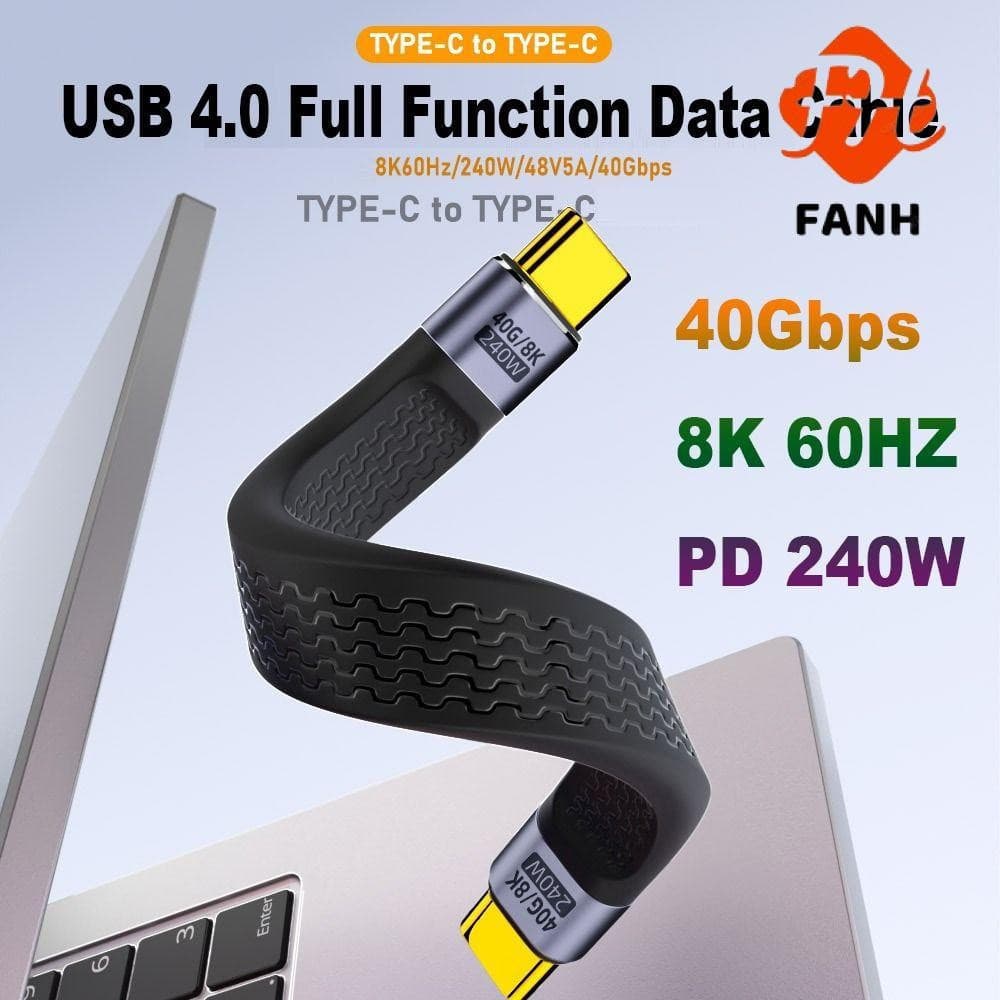 Cabo FANHUI USB4.0 , 8K 60HZ PD 240W USB C Para Tipo , De Dados Flexível Com Chip E-Marker De 40 Gbps Laptop