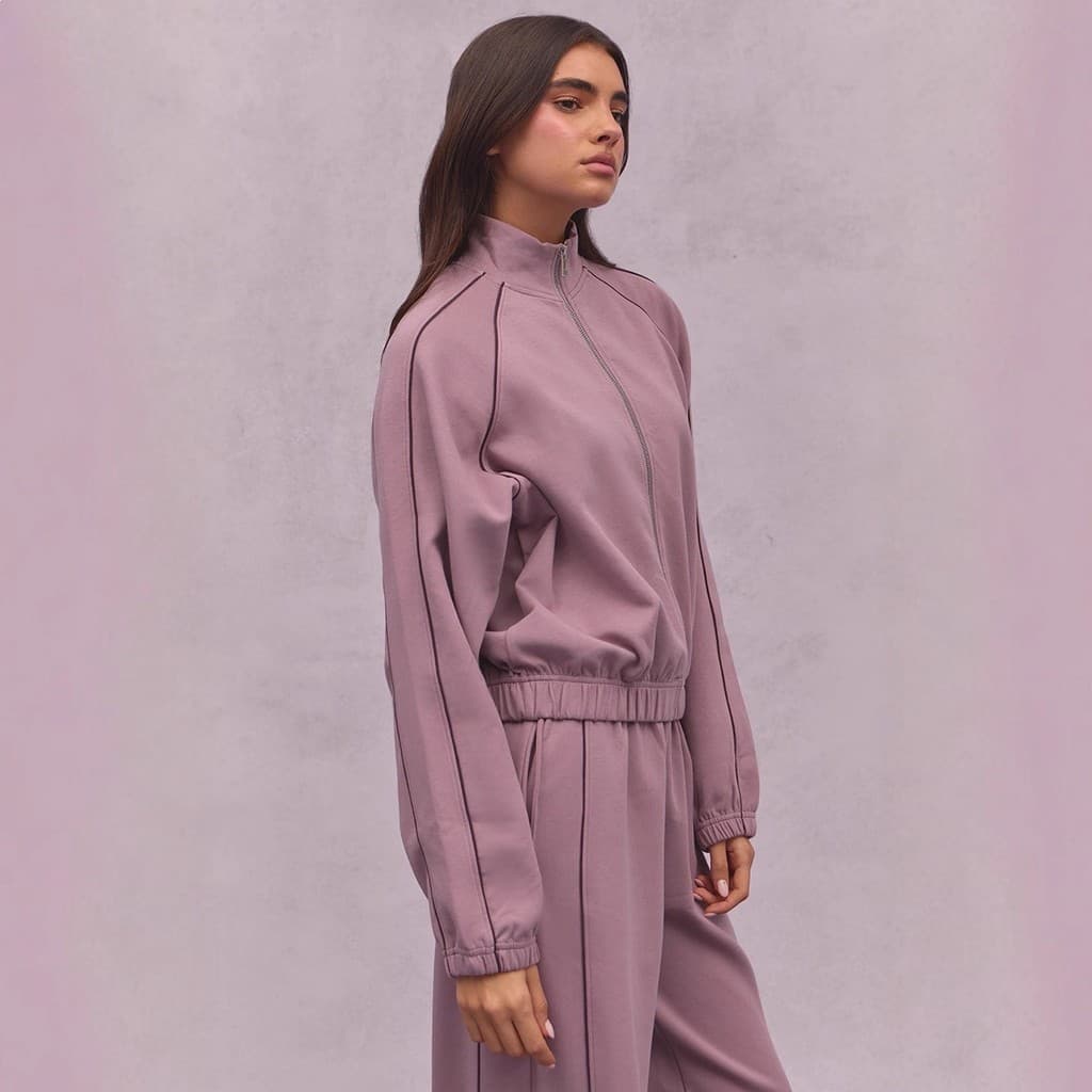 Conjunto de calças compridas elásticas com gola alta e zíper, estilo casual, nova coleção primavera-verão 2026, estilo e