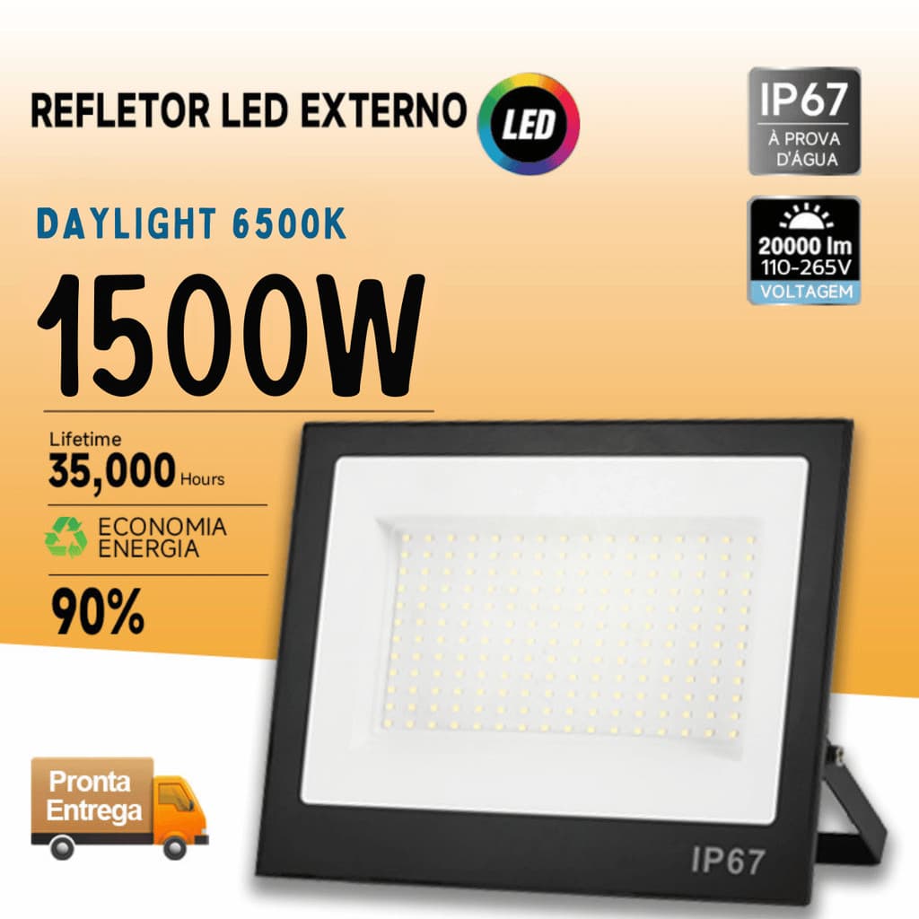 Refletor LED 1000W 1500W Holofote Bivolt Prova D'Água Branco Frio para Campo de Futebol e Estádio