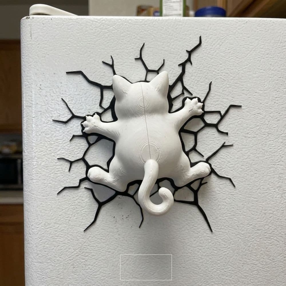 Geladeira UYBRE 3D Crack Cat , Novidade Escalada Nas Costas Ornamento Animal , Caprichoso