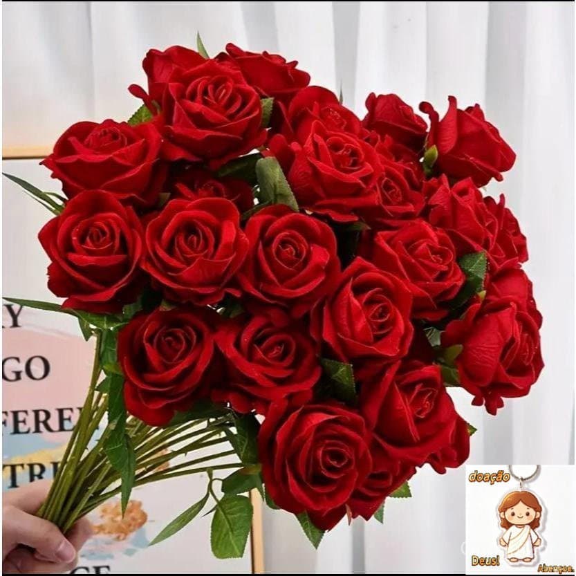12 Rosas Artificial Vermelha Aveludada Individual  Dia Das Mães Decoração Arranjo Flor