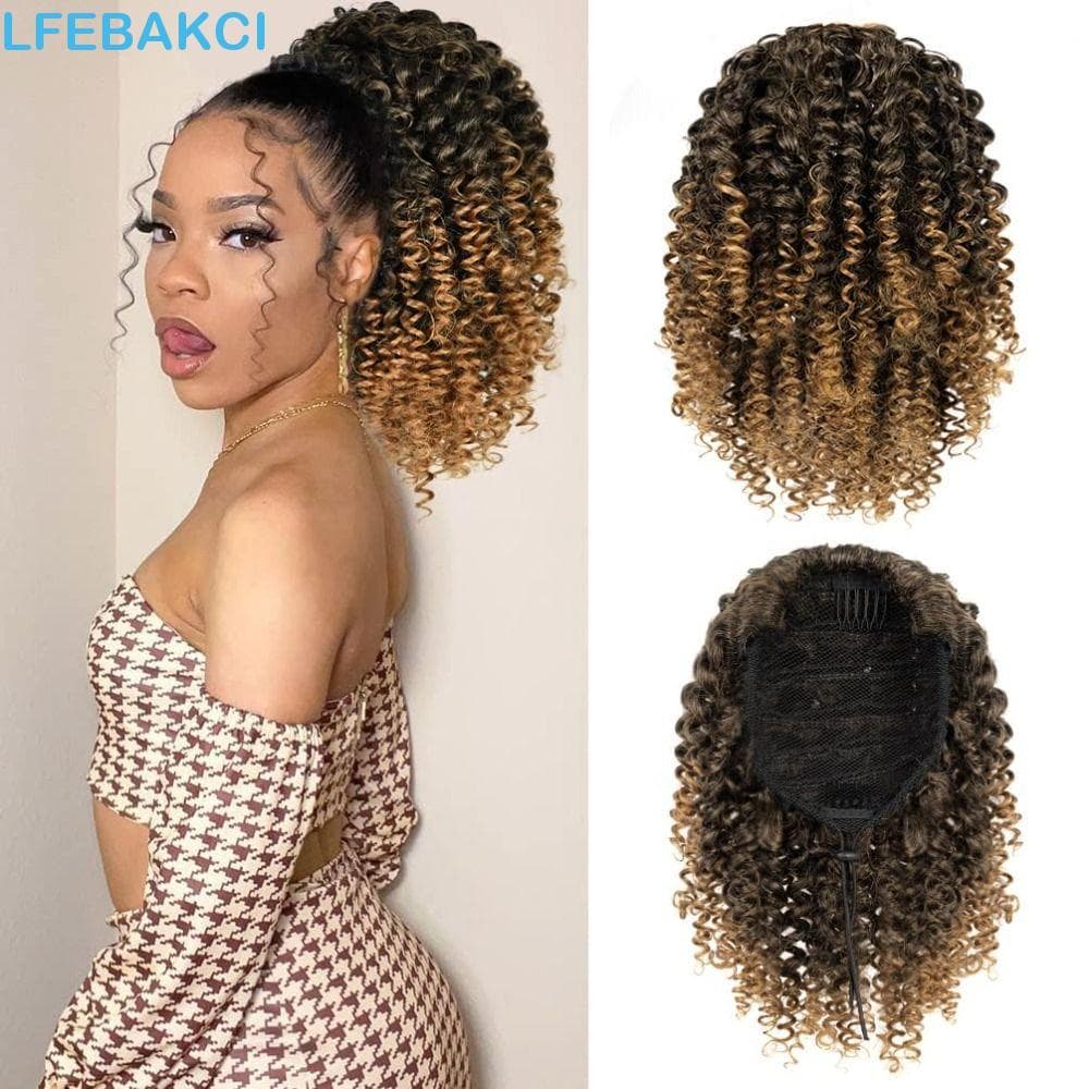 Rabo De Cavalo Afro Com Cordão , Coque Curto Updo , Peças De Cabelo Encaracolado , 10 Polegadas