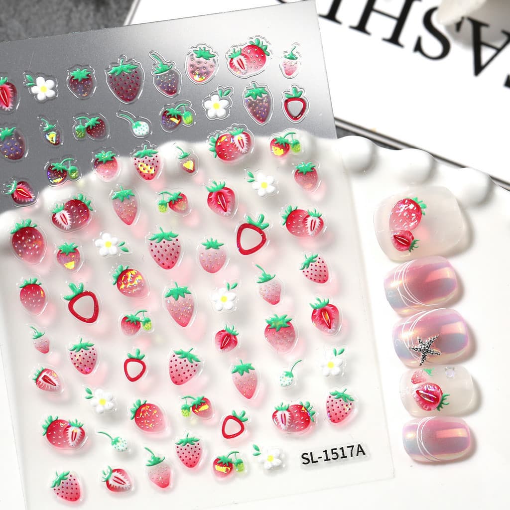 Adesivos de Arte para Unhas com Frutas Frescas de Verão 3D Transparentes em Cristal Morango Cereja Melancia Decorações D
