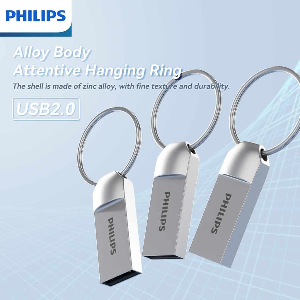 PHILIPS 21UA-M USB 2.0 Flash Drive, pen drive de liga de zinco portátil para armazenamento de fotos, músicas e arquivos