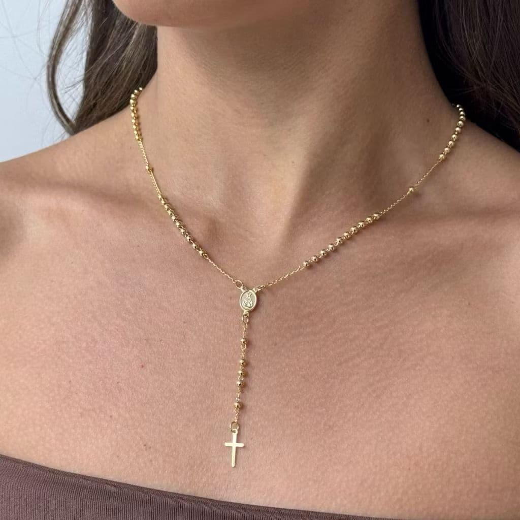 Colar Terço Nossa Senhora Folheado Dourado ou Prata Elegante Católico