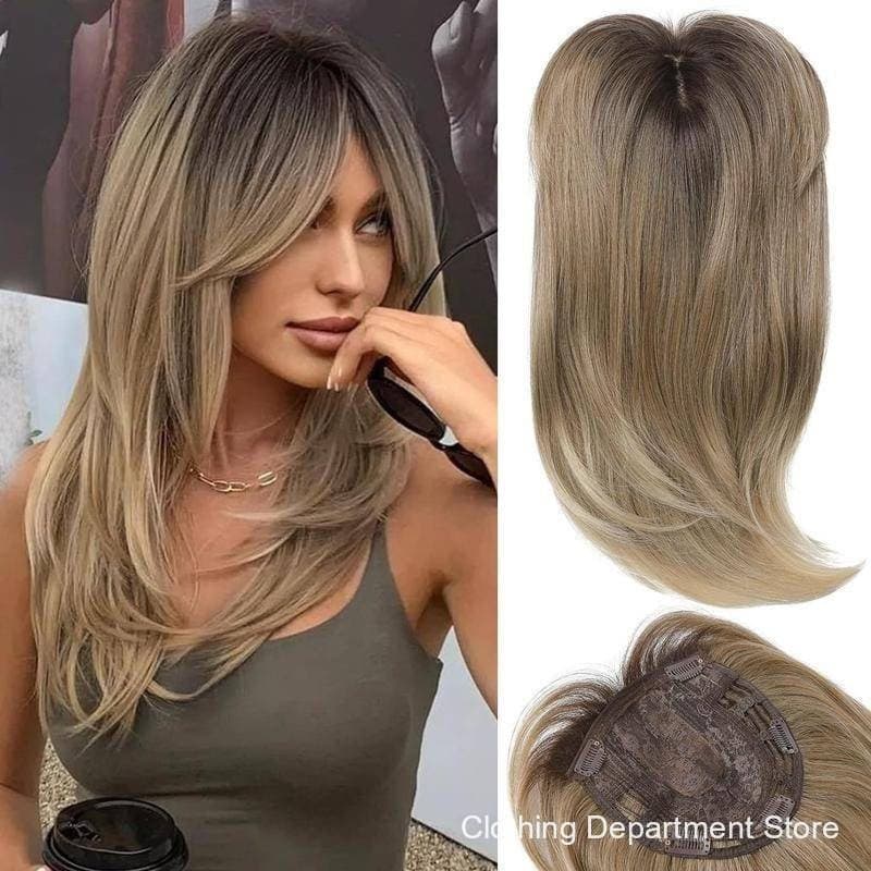 Aplique de Cabelo Sintético para Mulheres, 16cmX16cm, Cores da Moda: Preto, Marrom e Dourado, com Clipe, 18 polegadas EU