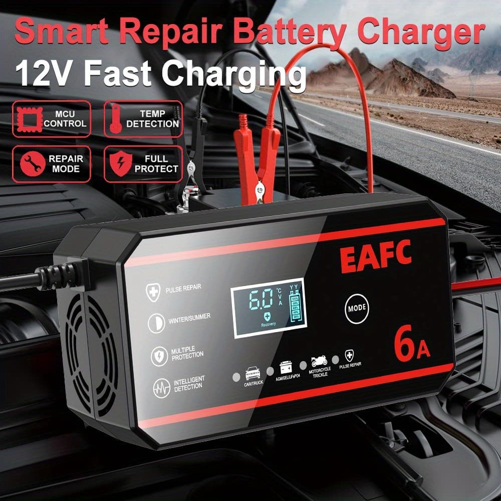 Carregador De Bateria Inteligente 12V 6A , Reparo De Pulso Para Baterias De Chumbo-Ácido De Carro E Motocicleta , Displa