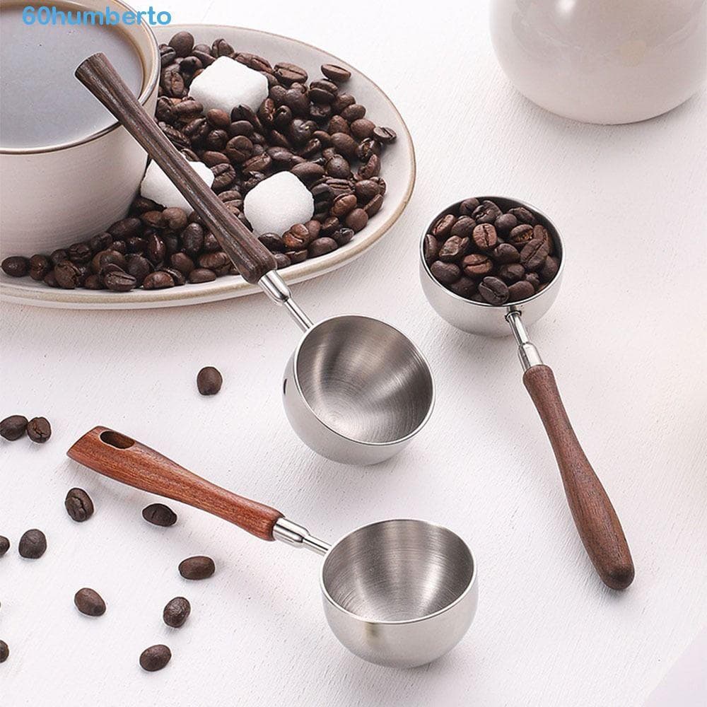 Copos Medidores de Grãos de Café HUMBERTO, Colher Medidora de 30ML com Cabo Ergonômico, Cabo de Madeira Longo e Portátil