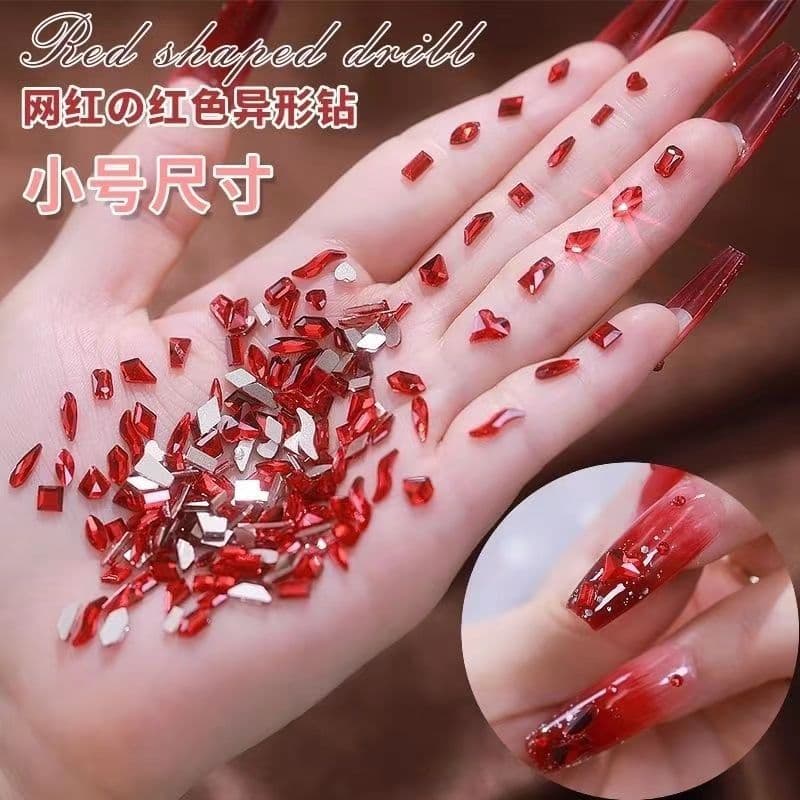Mini pequeno ano novo vermelho fundo plano diamante em formato especial Manicure diamante influenciador estilo ano novo