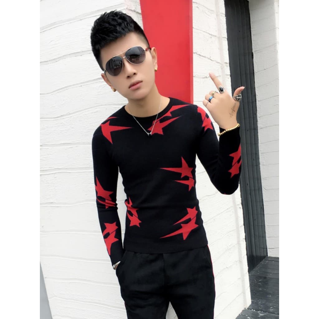 Outono inverno versão coreana na moda magro-ajuste pulôver masculino camisola em torno do pescoço de manga comprida cami