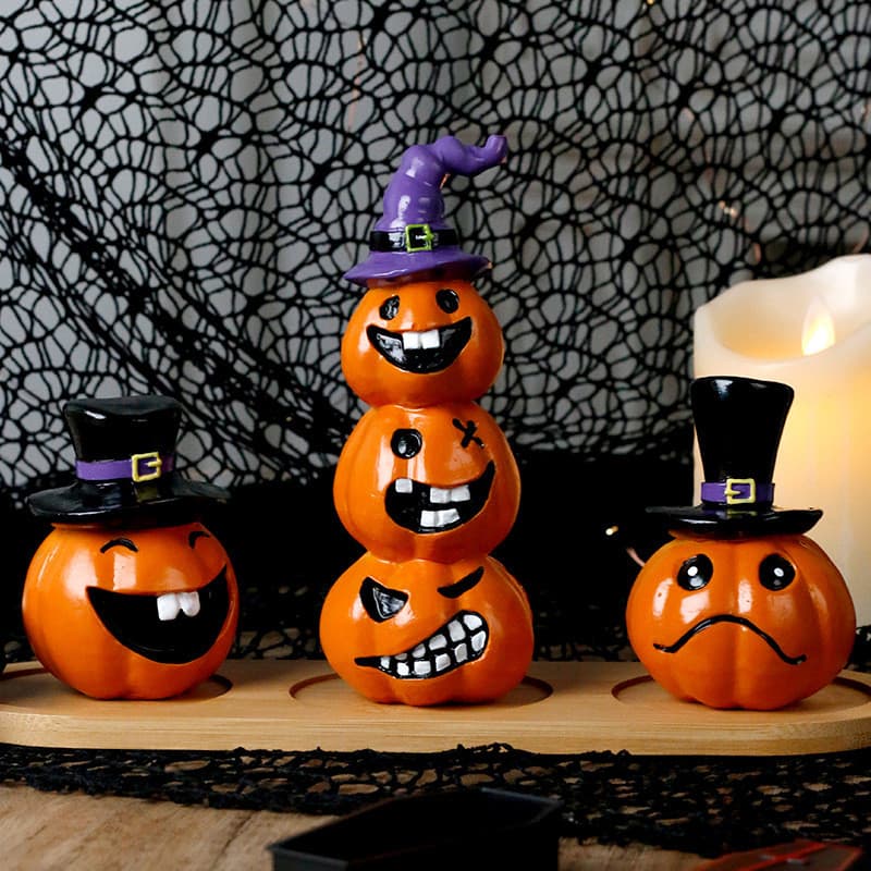Novas decorações de Halloween em estilo europeu: artesanato em resina de abóbora sorridente/ornamentos para mesa de casa